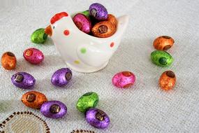 chocolate eggs in colorful foil