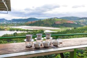 coffee on the background of the scenic vietnam landscape