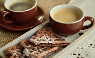 waffles and aromatic coffee on the table