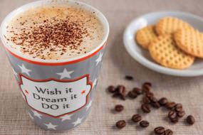 Coffee Cup beans and cake