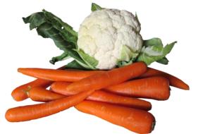 raw Vegetables, Cauliflower and carrots on white