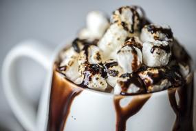 cocoa with chocolate syrup and marshmallow