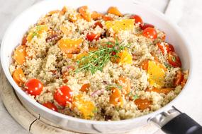 Quinoa Colorful in a white frying pan