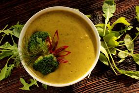 Beautiful, yellow soup with the colorful vegetables