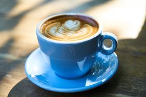 cappuccino in a blue cup