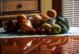 variety of vegetables and fruits on a shiny table