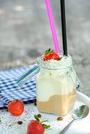 Iced Coffee with drinking straw in jar