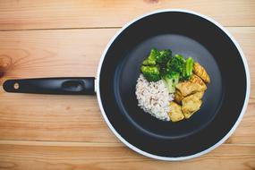 Frying Pan on wood Food Kitchen