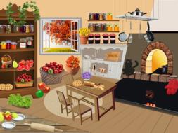 vintage interior of kitchen at fall, drawing