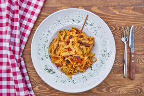 carbonara pasta in a white plate