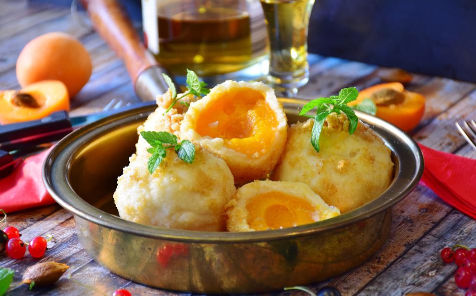 apricot dumplings in a pan