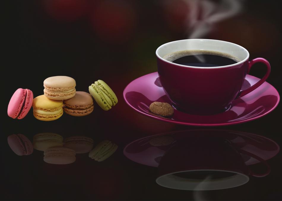 black coffee and macarons