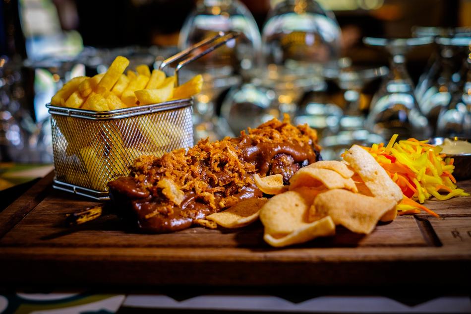 Fries and Kroepoeks in Restaurant