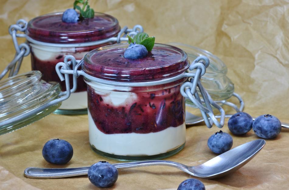 low-fat curd cheese with blueberries