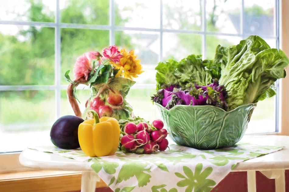 fresh ripe vegetables on the windowsill