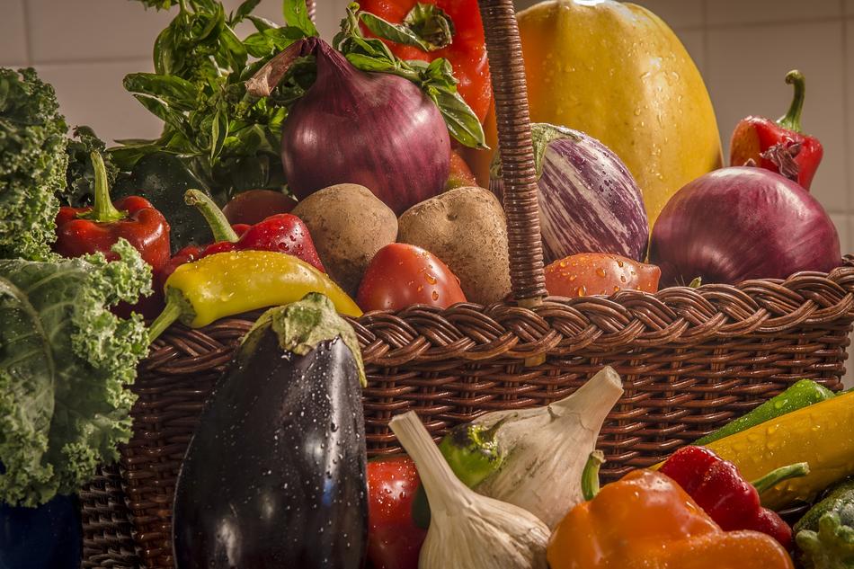 Beautiful and colorful vegetables in the wicker basket