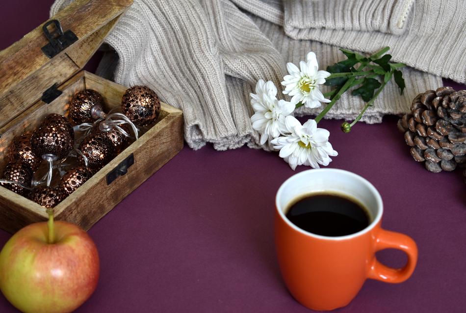black coffee in autumn day