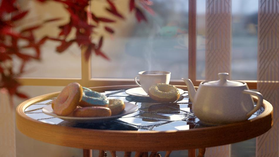 Breakfast on table at window