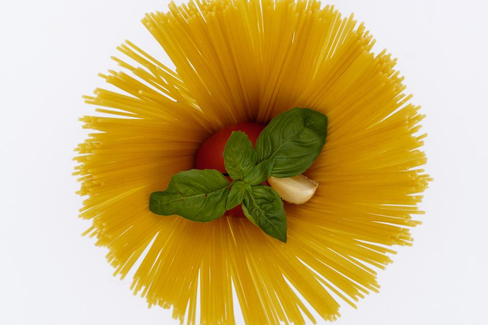 Pasta and tomato and green herb