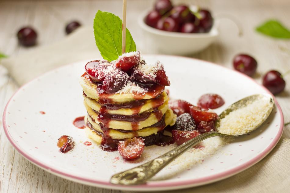 Pancakes with Cherries and spoon