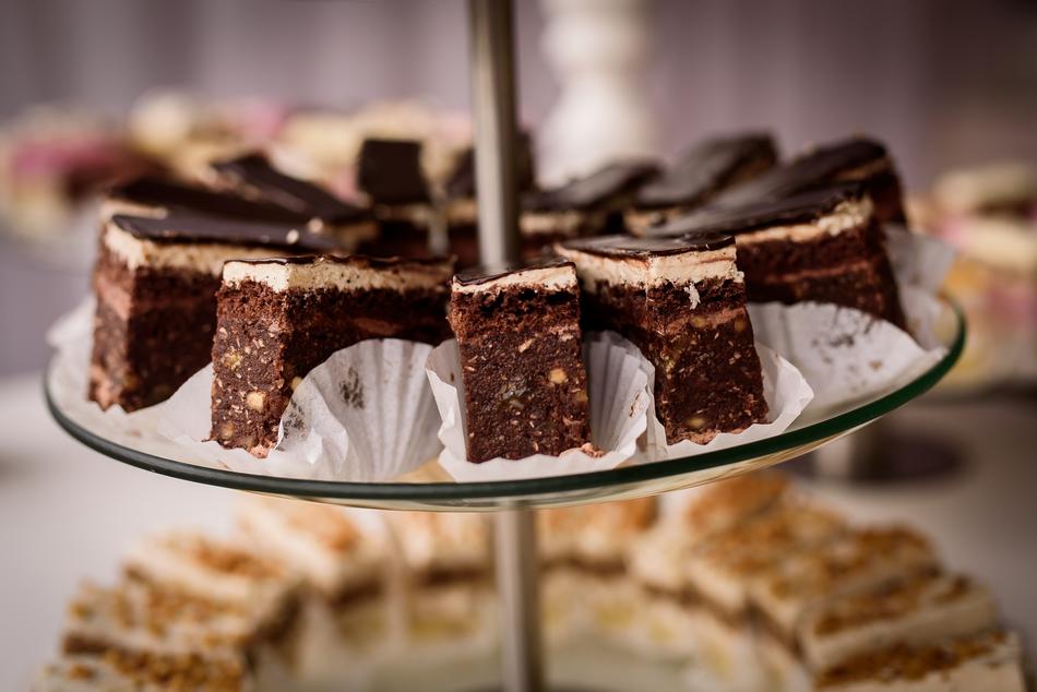 variety of cakes close-up on a blurred background