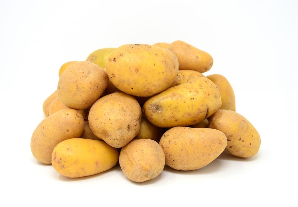 Pile of the beautiful, raw potatoes, at white background