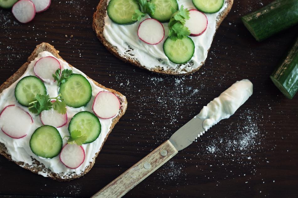 sandwich with cucumber and radish for breakfast