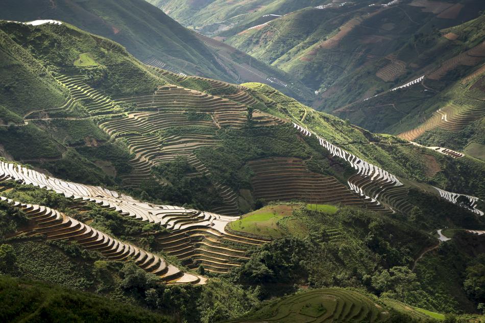 a farm area in a valley in Vietnam