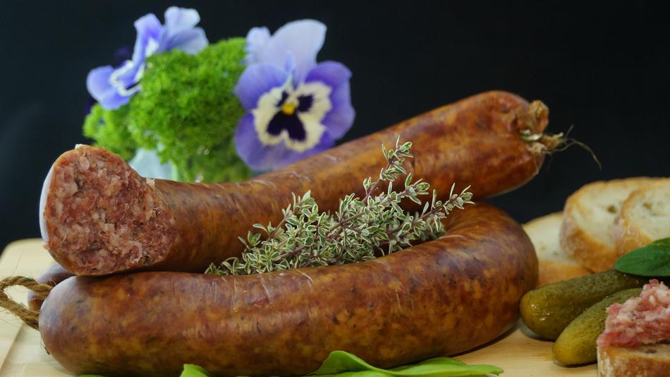 Sausage Food Eat blue flowers