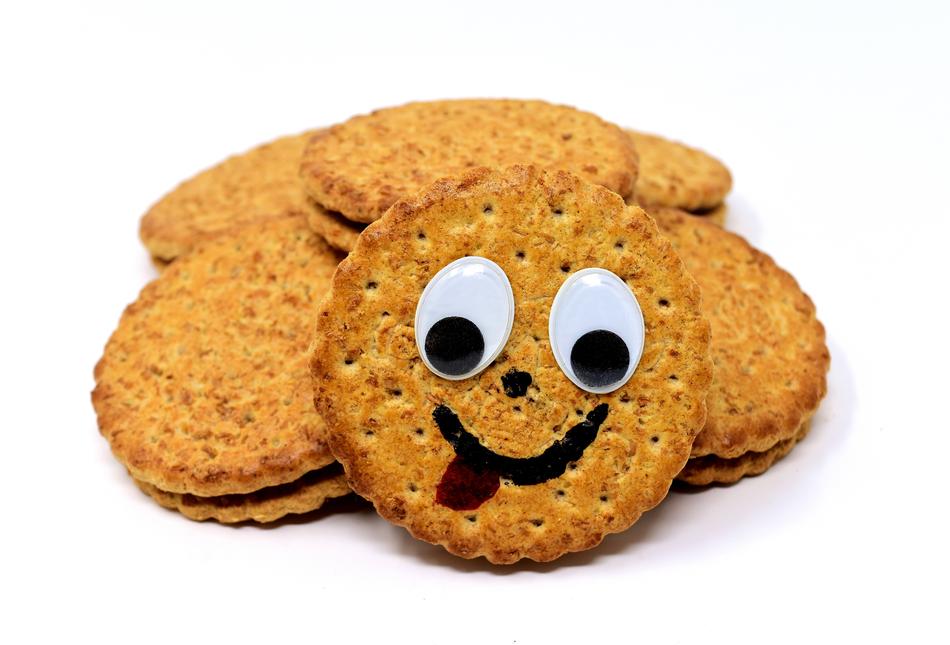 photo of a round cookie with a face