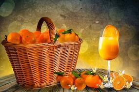 wicker basket with oranges as a digital illustration