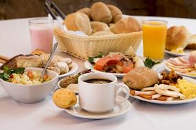 variety of dishes for breakfast on the table