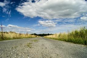 photo of a dirt road under a summer cloudy sky