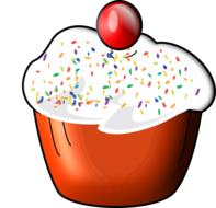 drawn cupcake with white cream and cherry