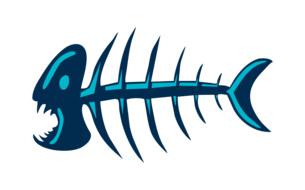 fish skeleton with sharp teeth, drawing