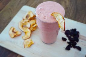 pink smoothie and dried apples