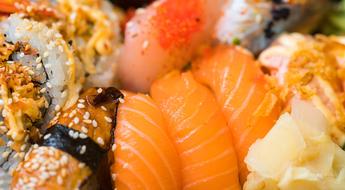 macro view of seafood Sushi rolls