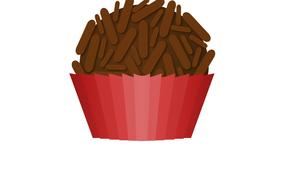 Close-up of the beautiful chocolate Brigadeiro, in red paper, at white background, clipart