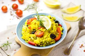 vegetarian paella with saffron in Spain