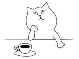 cartoon cat dreaming about coffee