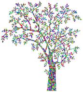 Beautiful drawing of the tree with colorful flowers at white background