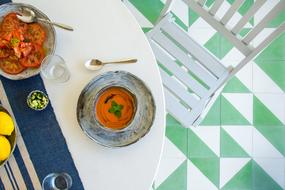 white Table and Chairs and Food