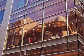 restaurant behind a modern glass facade