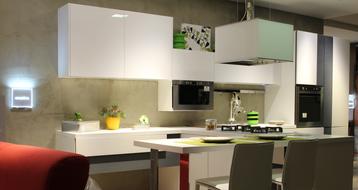 Colorful interior of the kitchen, with the plants and light