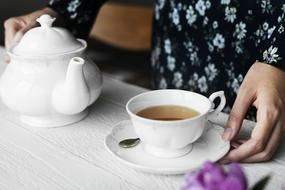 tea on the table with a white tablecloth