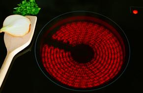 wooden spoon with onion on Ceramic Hob