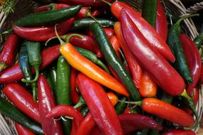 hot pepper mix in a wicker basket close up