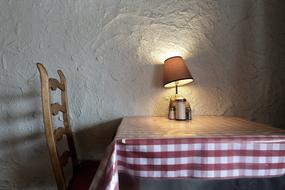 rustic Chair and Table at wall in cafe