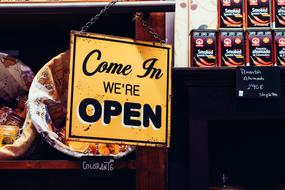 signboard with a inscription in the store