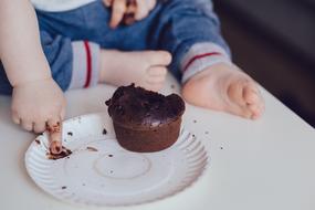 kid eating chocolate cupcake